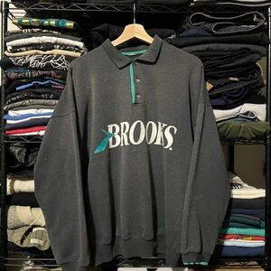 Vintage Brooks Charcoal and Teal Polo Sweatshirt